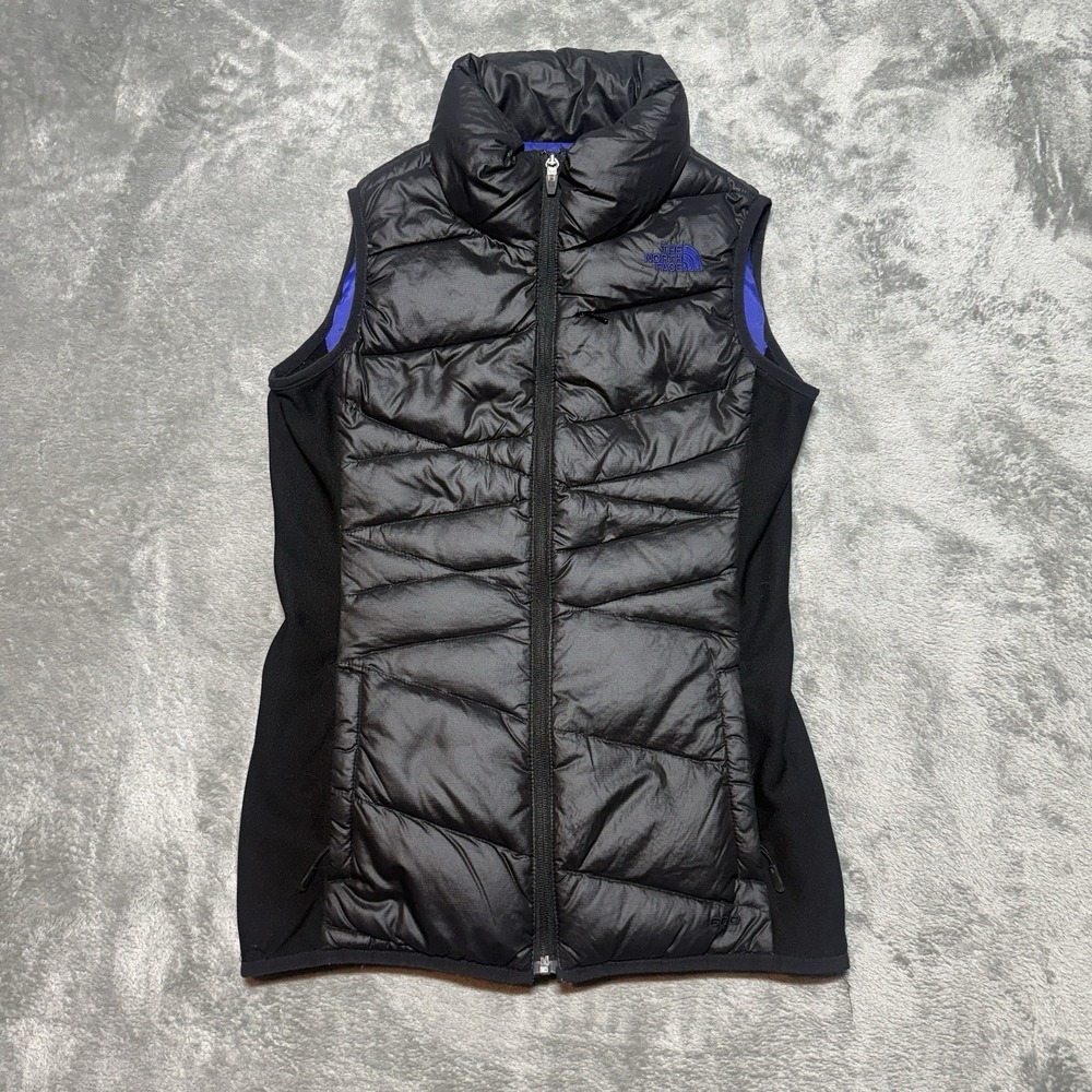 The North Face 600 Down Puffer Vest Womens Small Black Blue Trim Full Zip Jacket